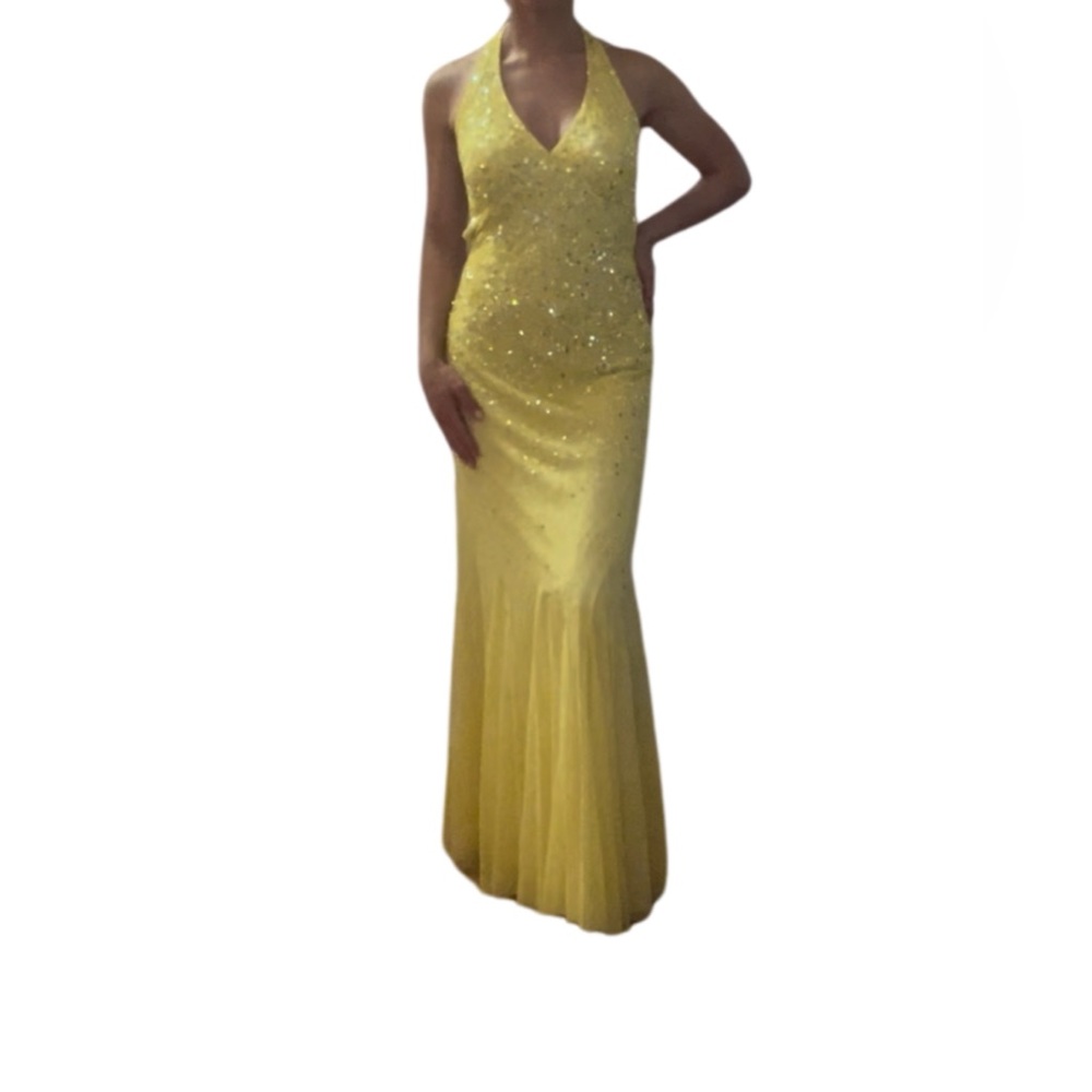 Yellow Sequined Evening Gown